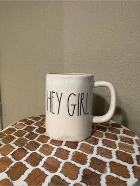 Rae Dunn White "Hey Girl" Ceramic Coffee Mug with Pink Interior